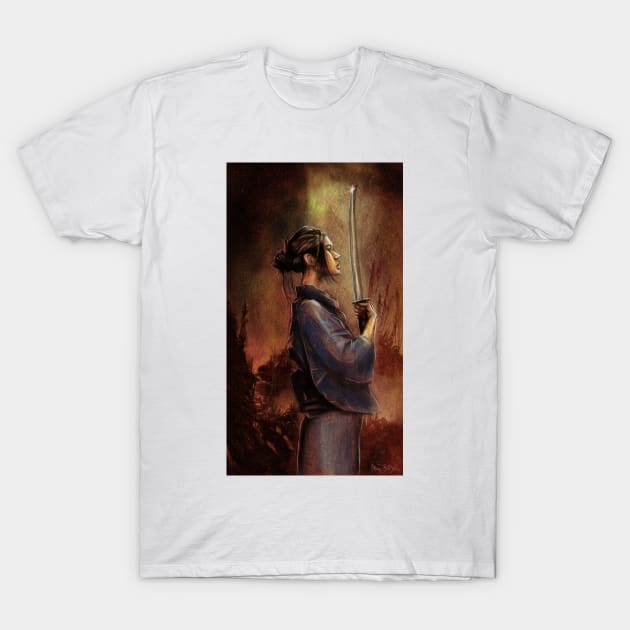 samurai girl sketch T-Shirt by Artofokan